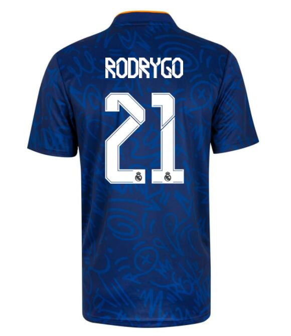 2021/22 Real Madrid Away Kit Soccer Jersey with Rodrygo 21 printing